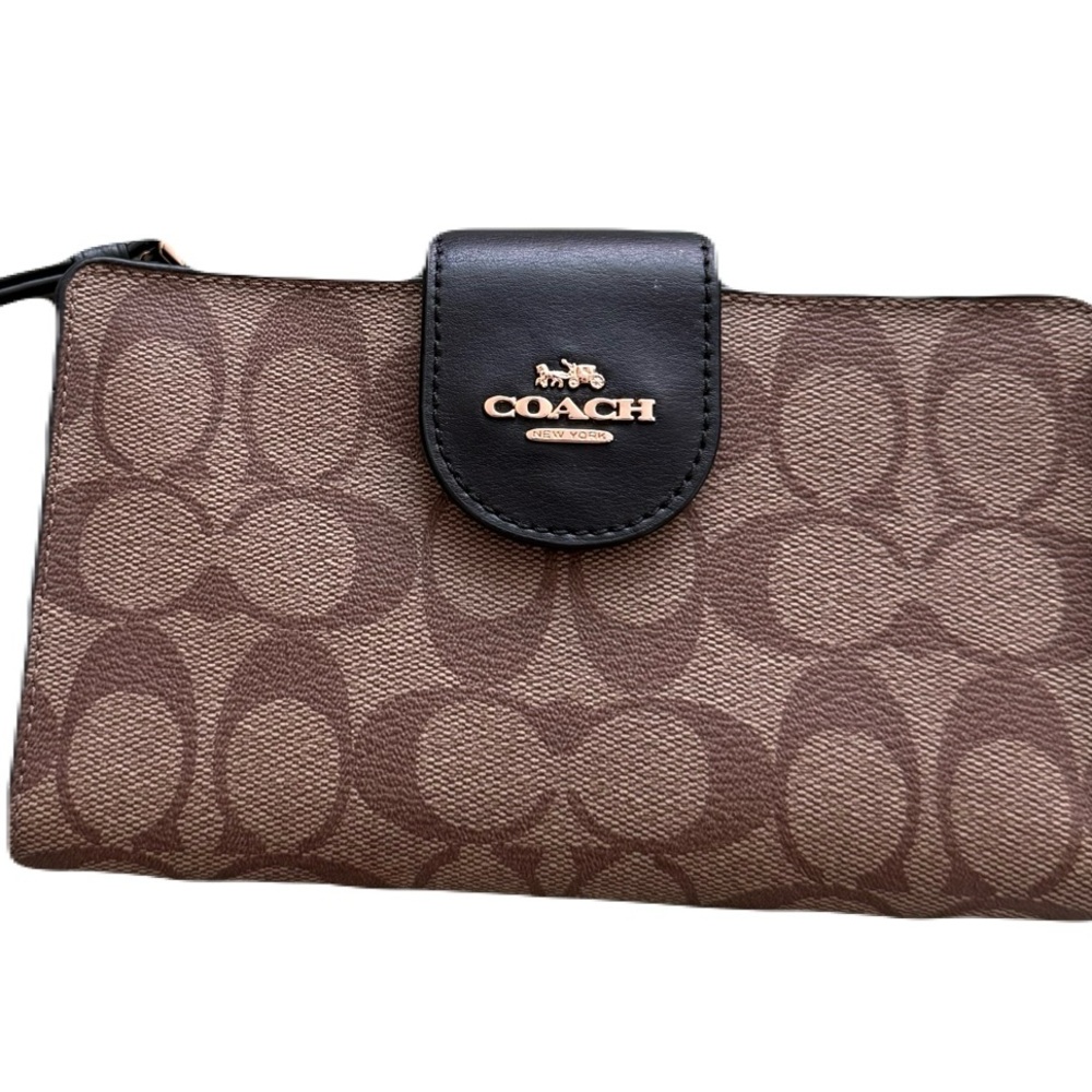 Coach Signature phone Brown and Black Wristlet